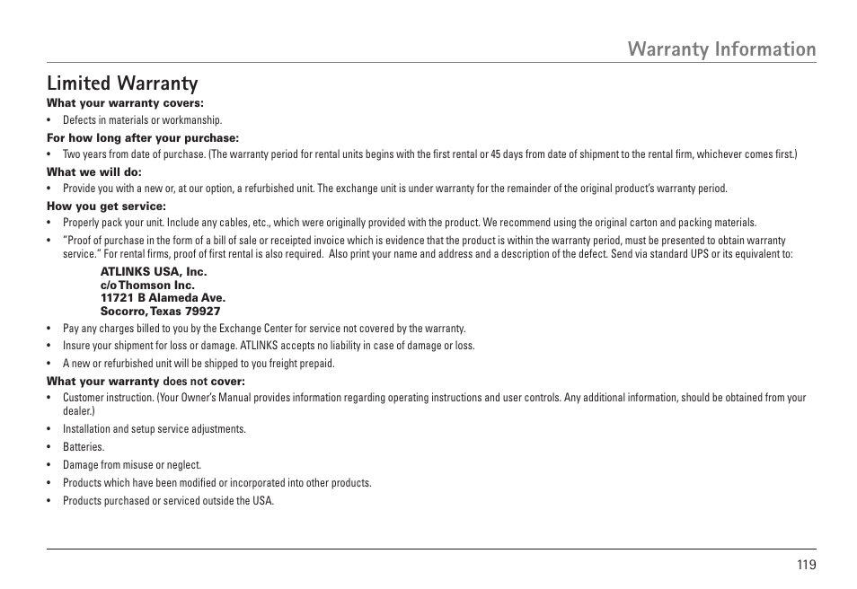 Limited warranty, Warranty information | GE 25450 User Manual | Page 119 / 124