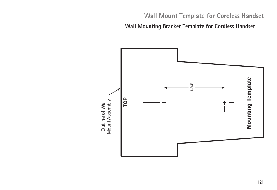 Wall mount template for cordless handset | GE 25450 User Manual | Page 121 / 124