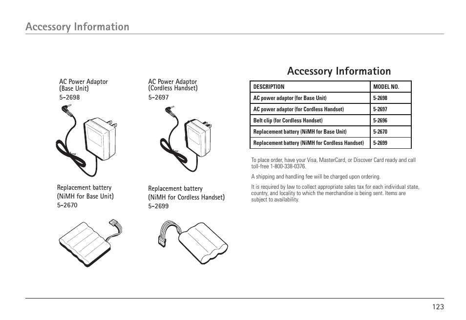 Accessory information | GE 25450 User Manual | Page 123 / 124