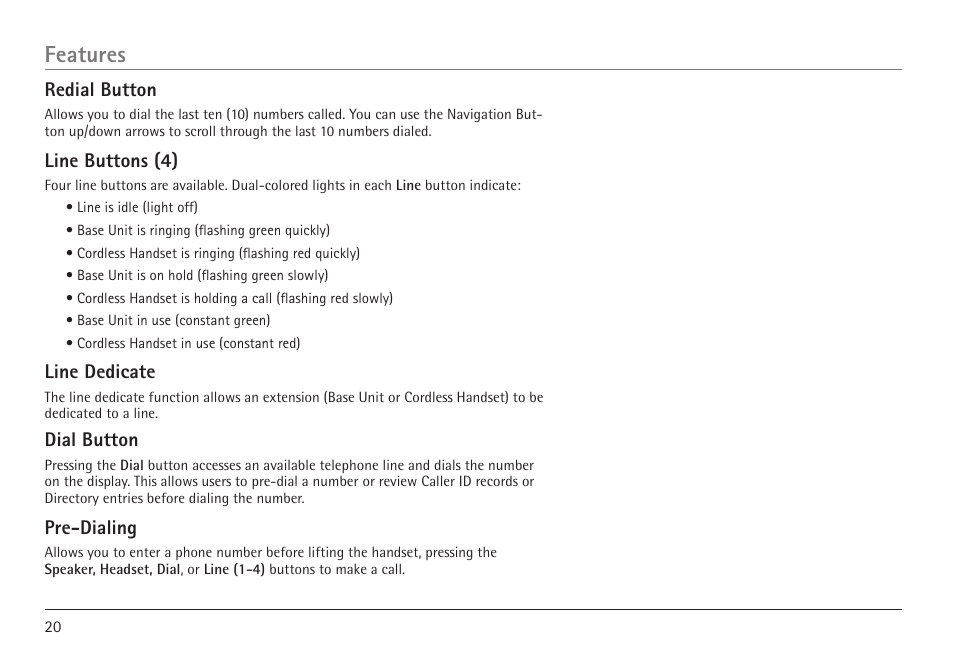 Features | GE 25450 User Manual | Page 20 / 124