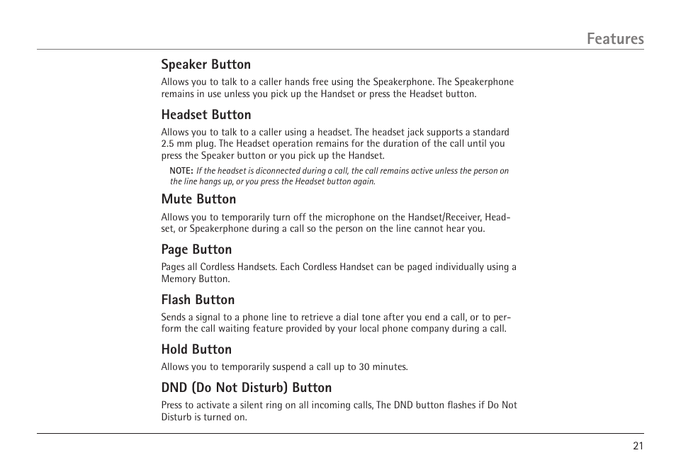 Features | GE 25450 User Manual | Page 21 / 124