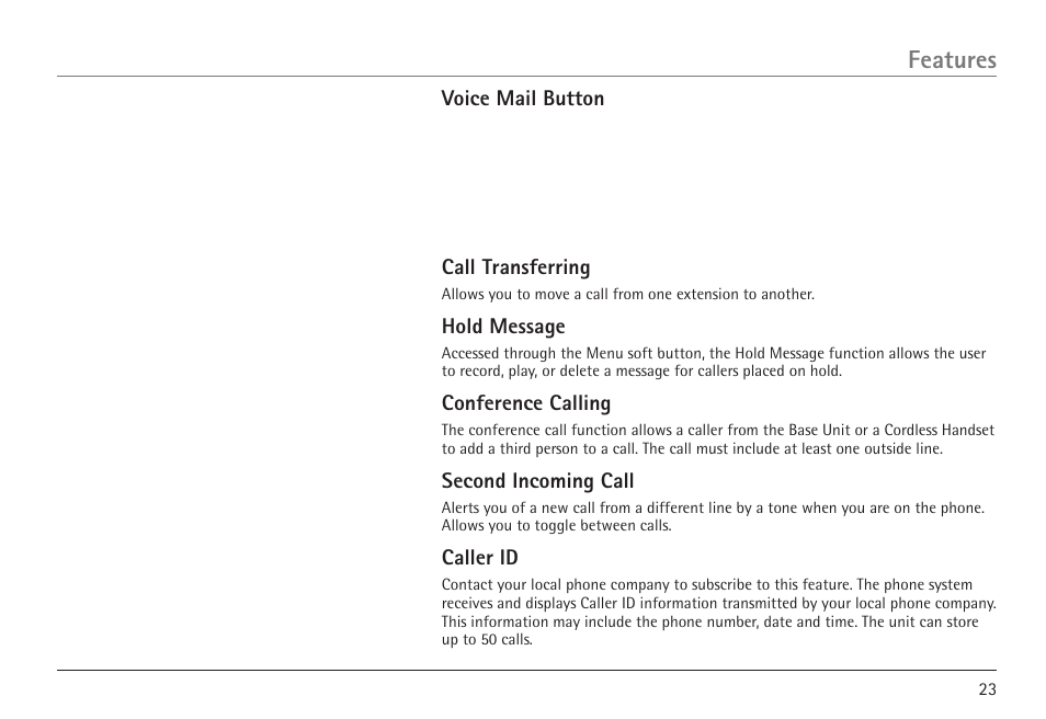 Features | GE 25450 User Manual | Page 23 / 124