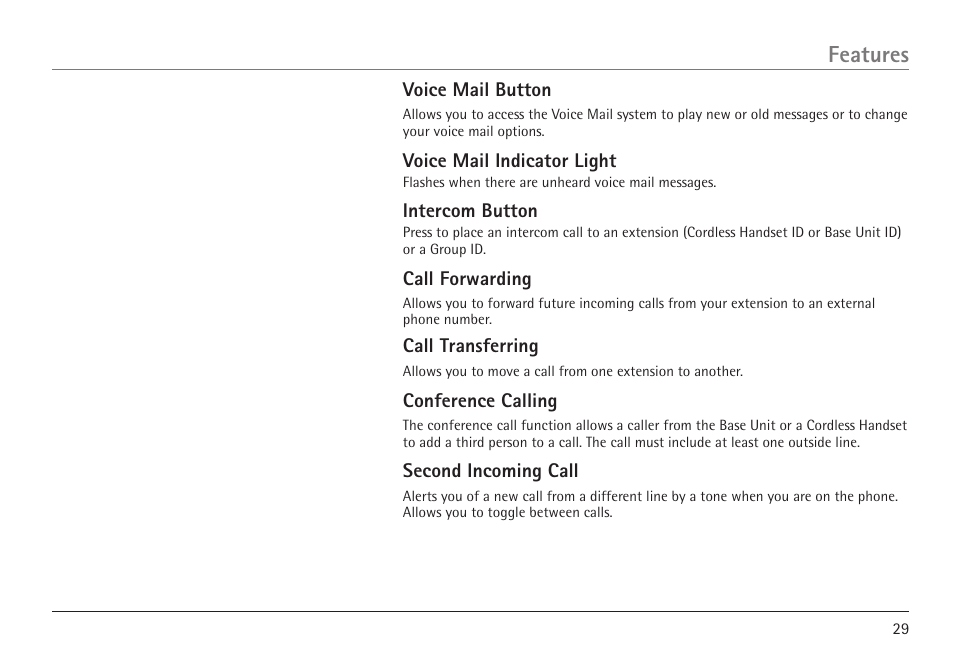 Features | GE 25450 User Manual | Page 29 / 124