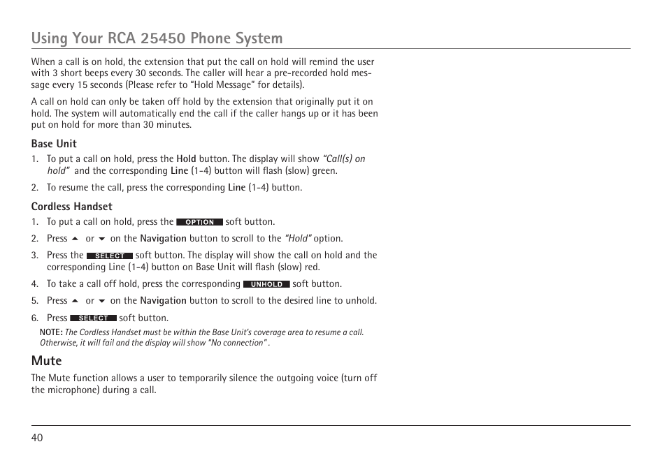 Mute | GE 25450 User Manual | Page 40 / 124