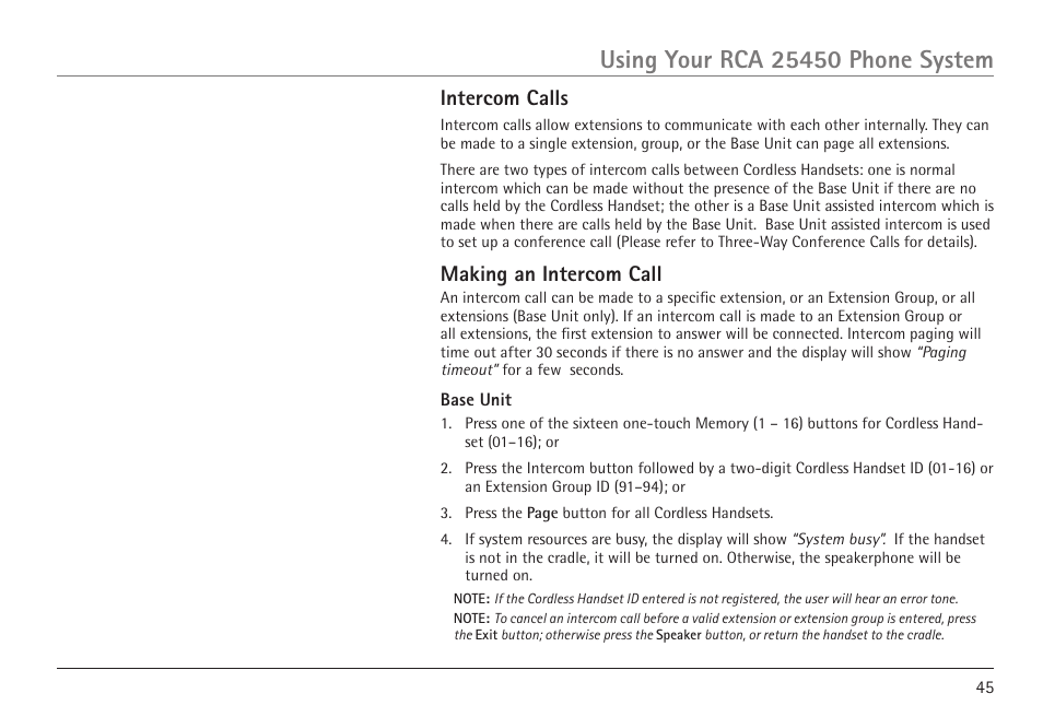 Intercom calls, Making an intercom call | GE 25450 User Manual | Page 45 / 124