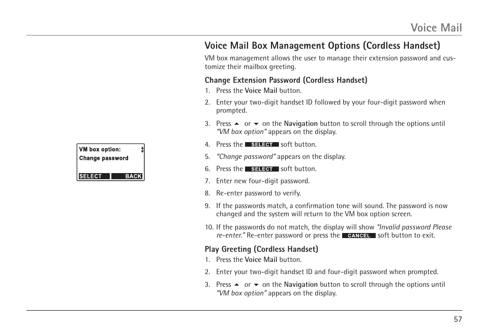 Voice mail | GE 25450 User Manual | Page 57 / 124