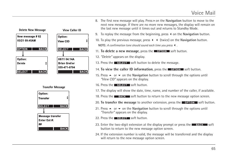 Voice mail | GE 25450 User Manual | Page 65 / 124