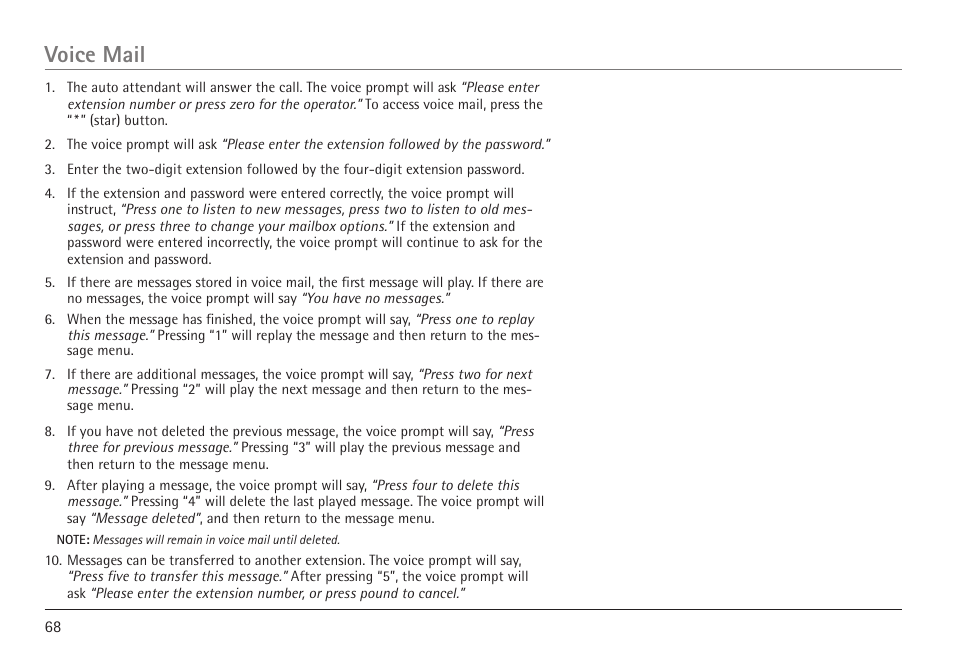 Voice mail | GE 25450 User Manual | Page 68 / 124
