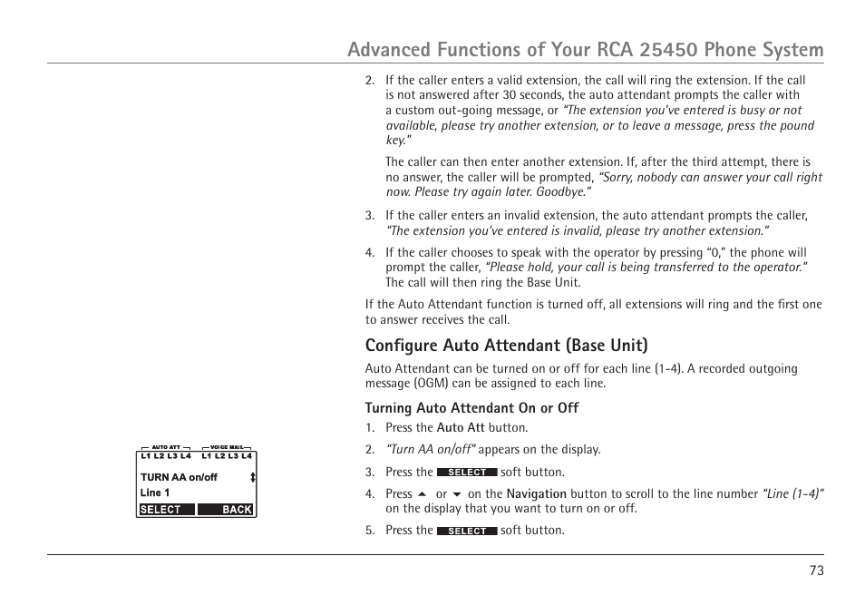 Configure auto attendant (base unit) | GE 25450 User Manual | Page 73 / 124