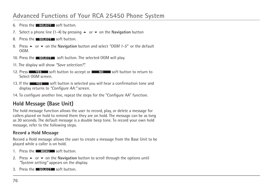 Hold message (base unit) | GE 25450 User Manual | Page 76 / 124