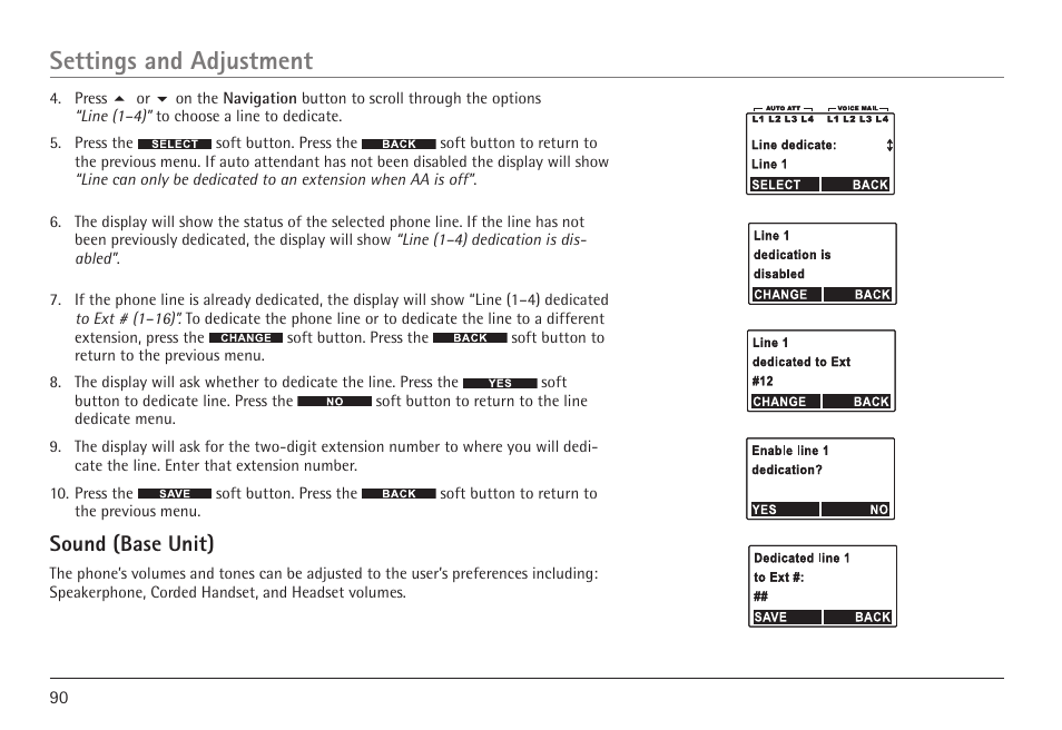 Settings and adjustment, Sound (base unit) | GE 25450 User Manual | Page 90 / 124