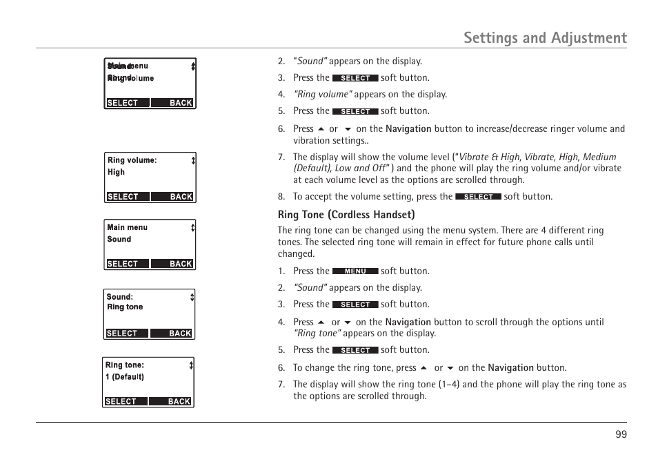 Settings and adjustment | GE 25450 User Manual | Page 99 / 124