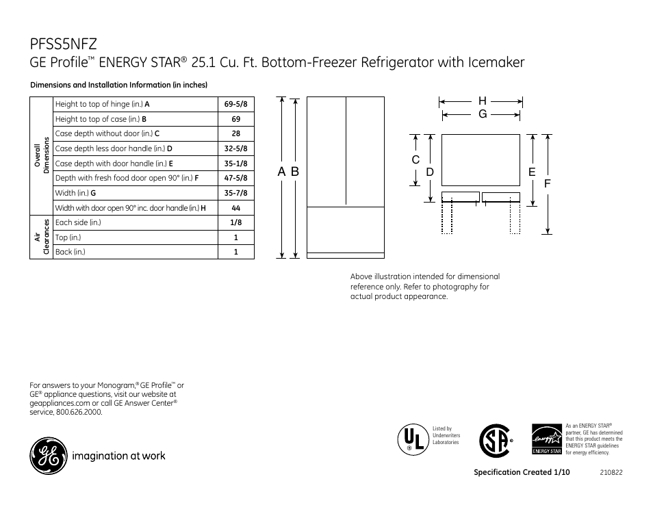 GE ENERGY STAR PFSS5NFZSS User Manual | 2 pages