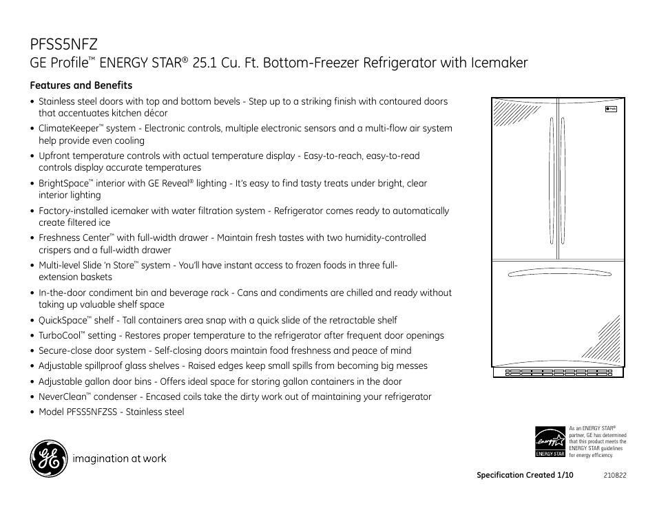Pfss5nfz, Ge profile, Energy star | GE ENERGY STAR PFSS5NFZSS User Manual | Page 2 / 2