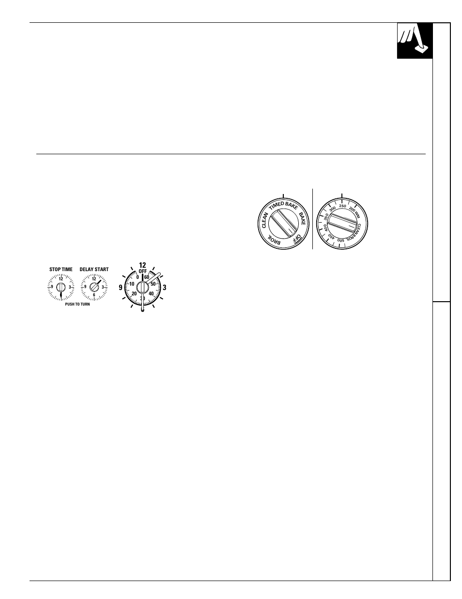 Timed baking, Timed baking , 22, 21 timed baking | Baking t imed baking, How to time bake, How to set immediate start and automatic stop | GE 49-8726 User Manual | Page 21 / 44