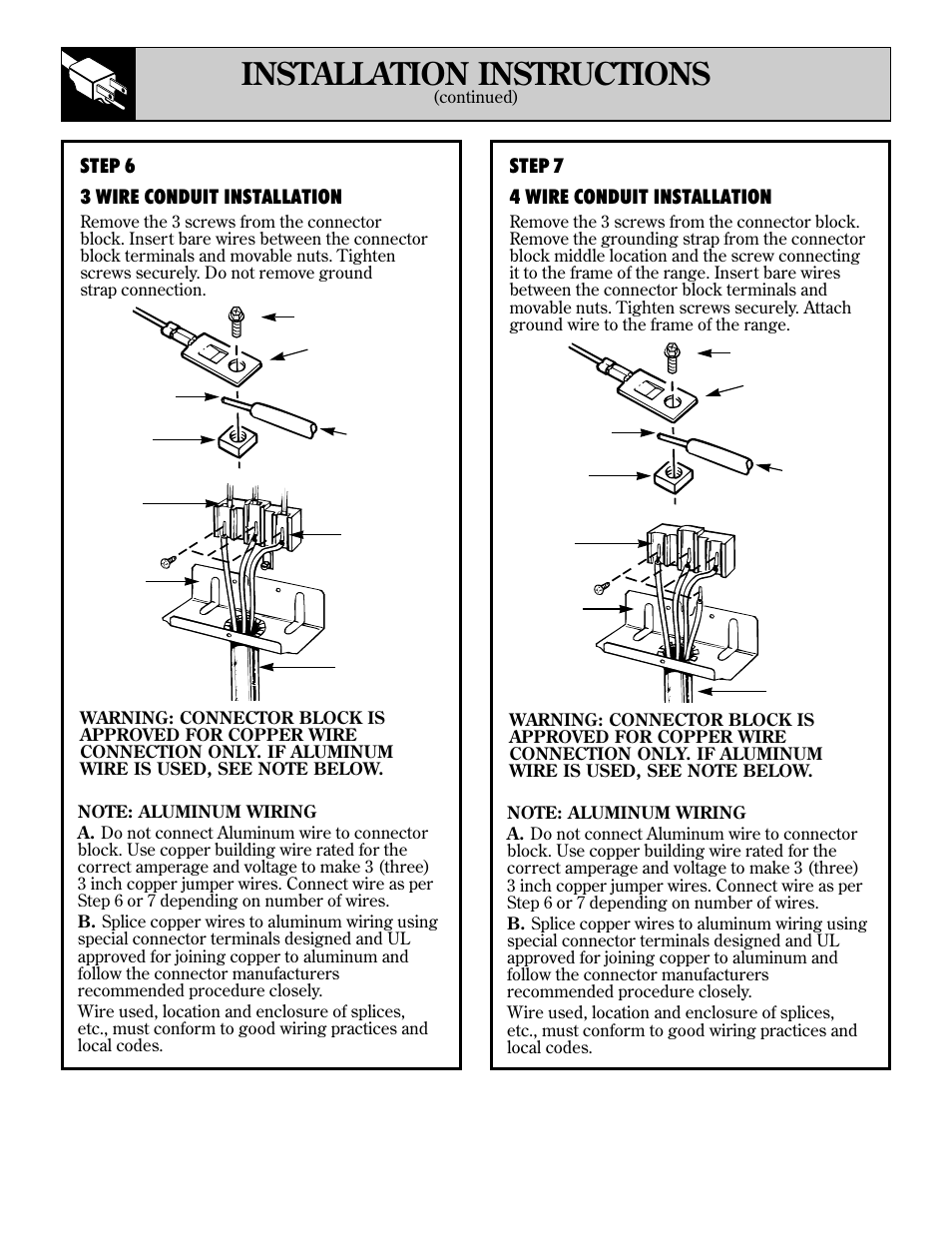 38 installation instructions, Step 7 4 wire conduit installation, Step 6 3 wire conduit installation | GE 49-8726 User Manual | Page 38 / 44