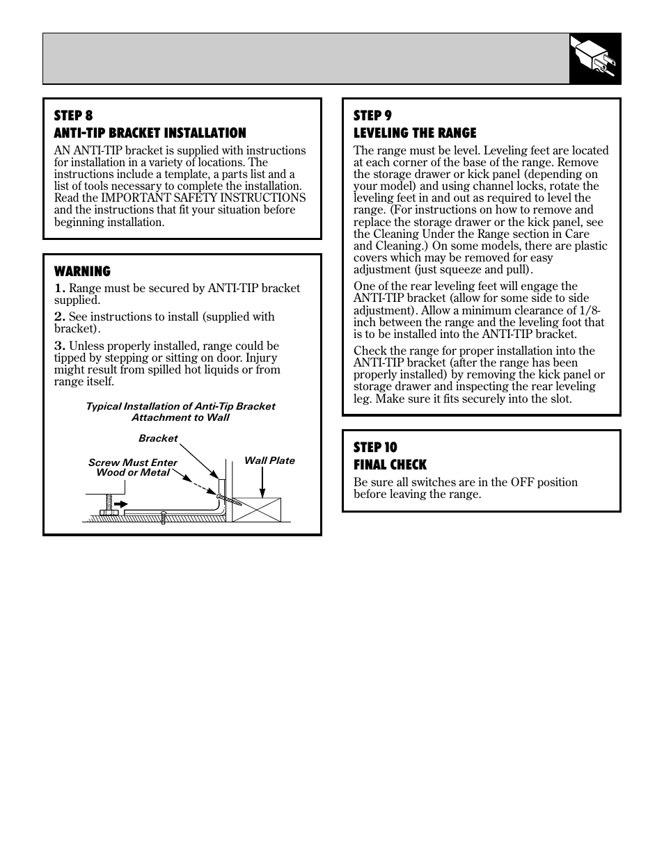 Leveling | GE 49-8726 User Manual | Page 39 / 44