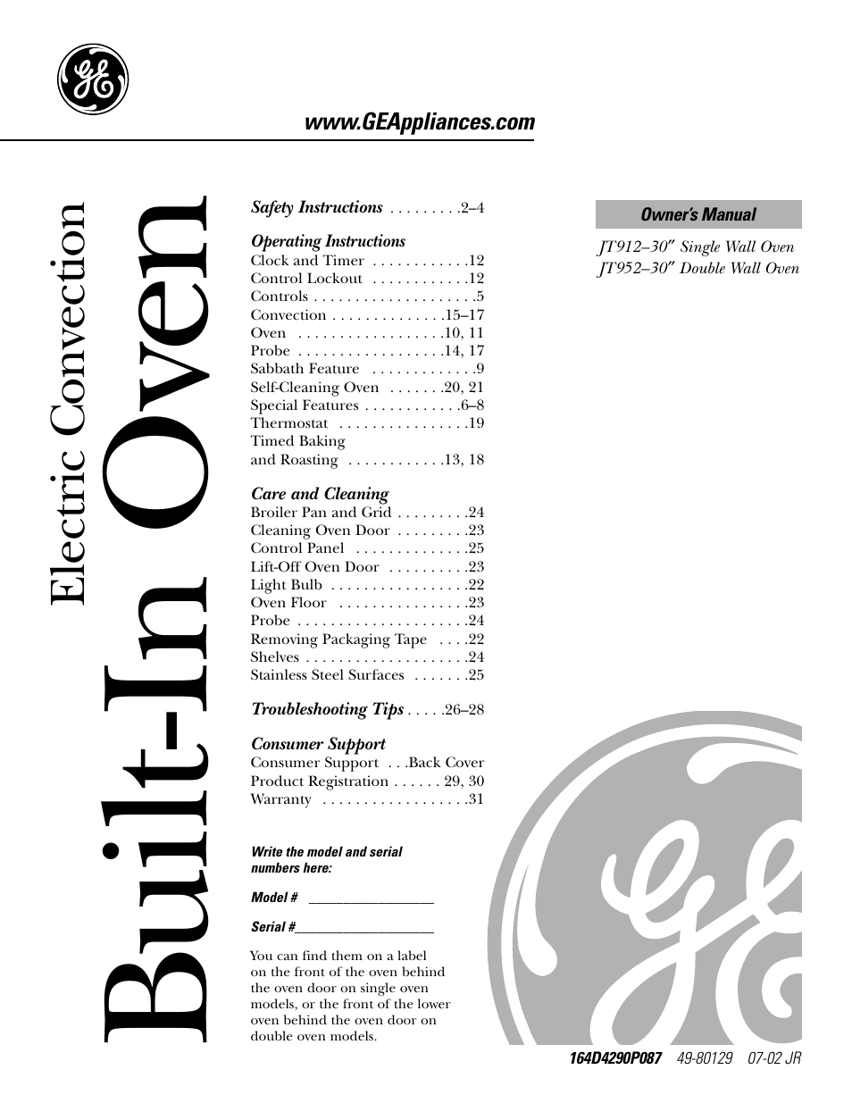 GE JT912 User Manual | 32 pages