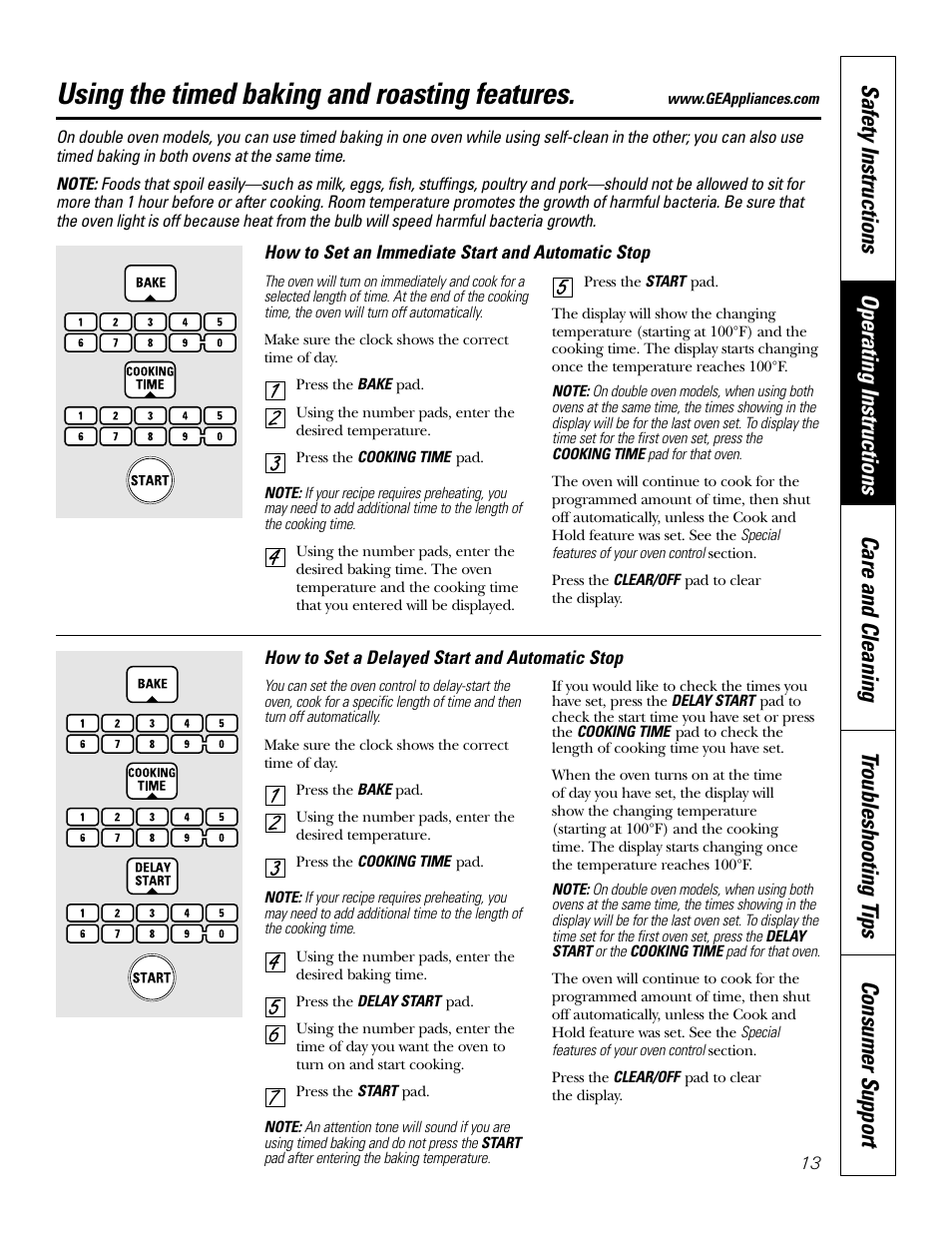 Timed baking and roasting, Timed baking and roasting , 18, Using the timed baking and roasting features | GE JT912 User Manual | Page 13 / 32