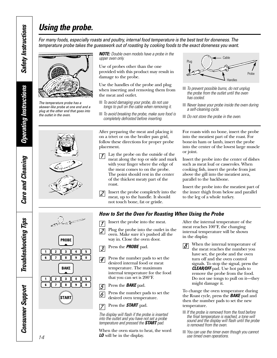 Probe, Probe , 17, Using the probe | GE JT912 User Manual | Page 14 / 32