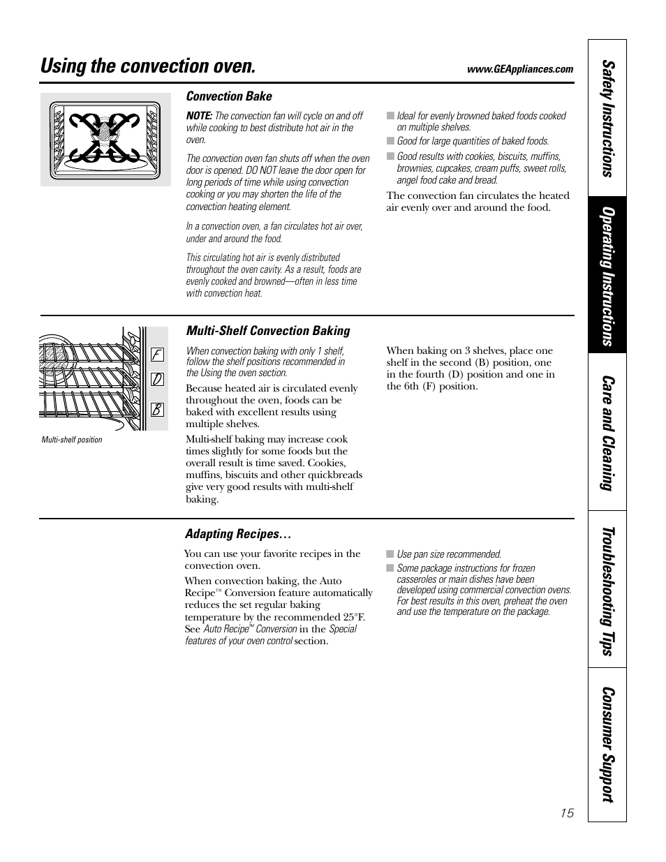 Convection, Convection –17, Using the convection oven | GE JT912 User Manual | Page 15 / 32