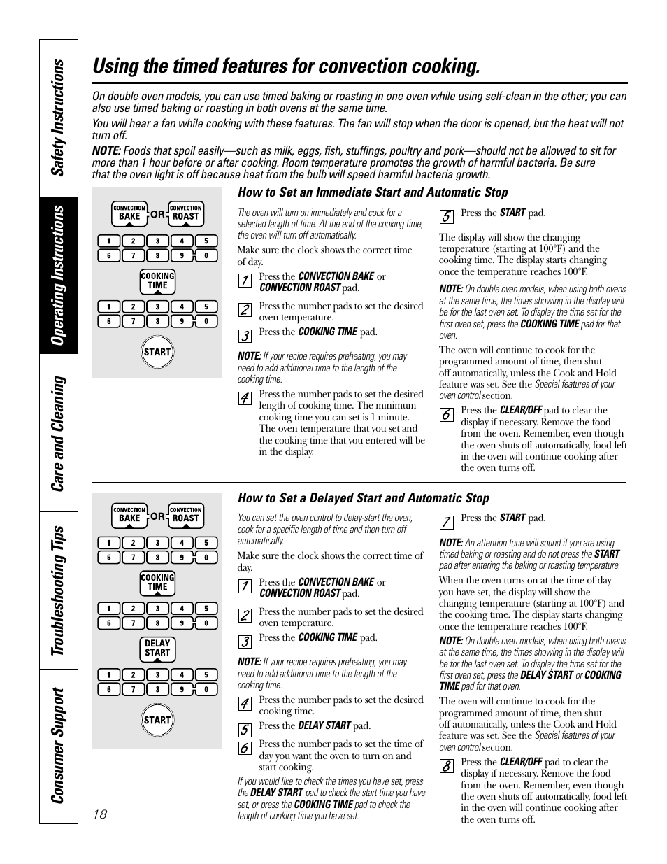 Using the timed features for convection cooking | GE JT912 User Manual | Page 18 / 32