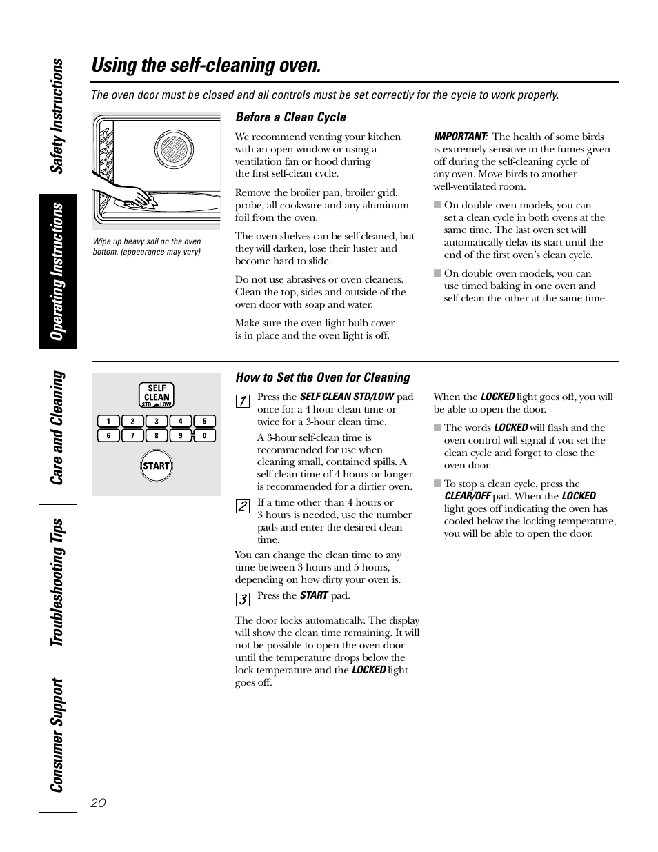 Self-cleaning oven, Self-cleaning oven , 21, Using the self-cleaning oven | GE JT912 User Manual | Page 20 / 32