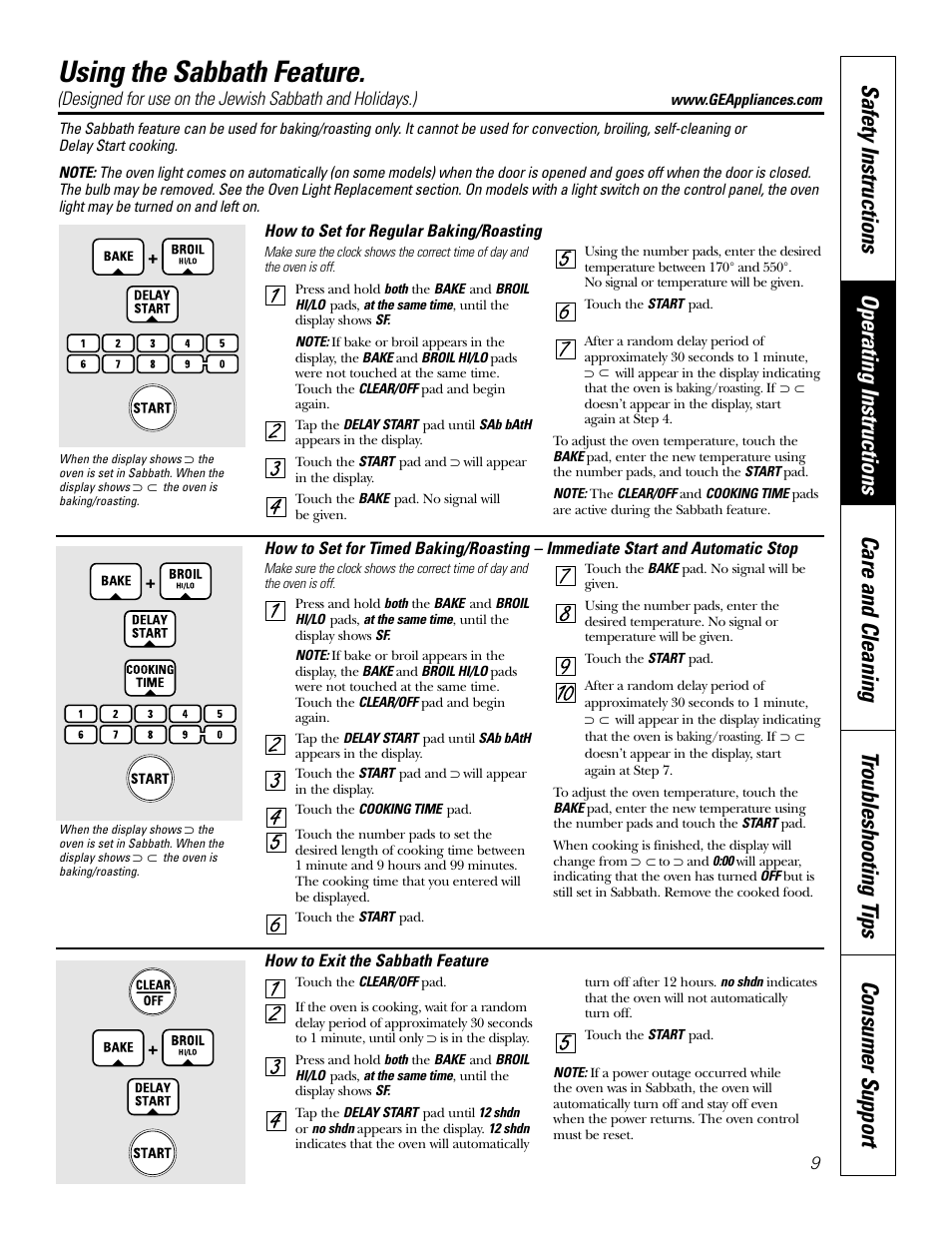 Sabbath feature, Using the sabbath feature | GE JT912 User Manual | Page 9 / 32