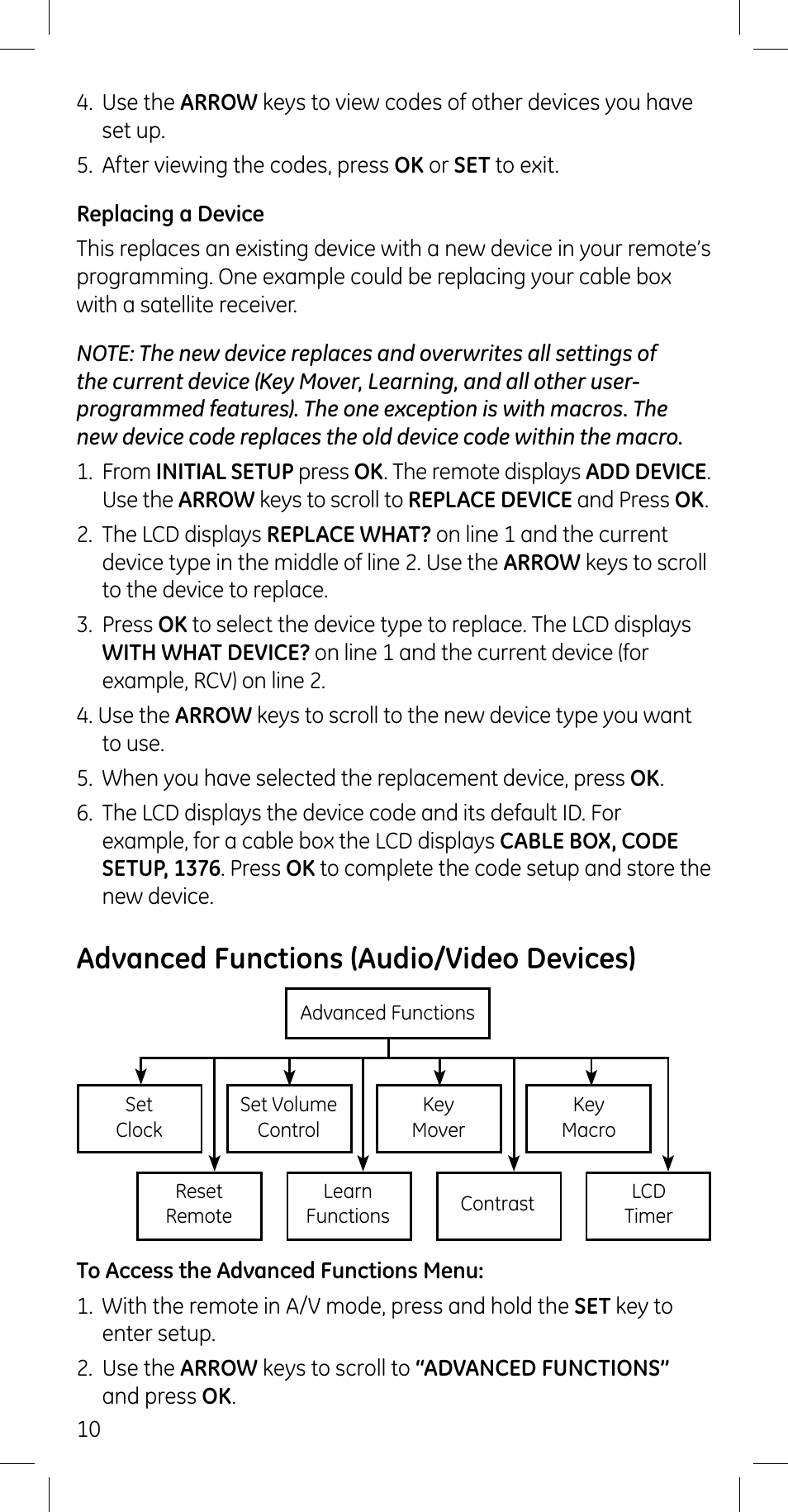 Advanced functions (audio/video devices) | GE 45608 User Manual | Page 10 / 54