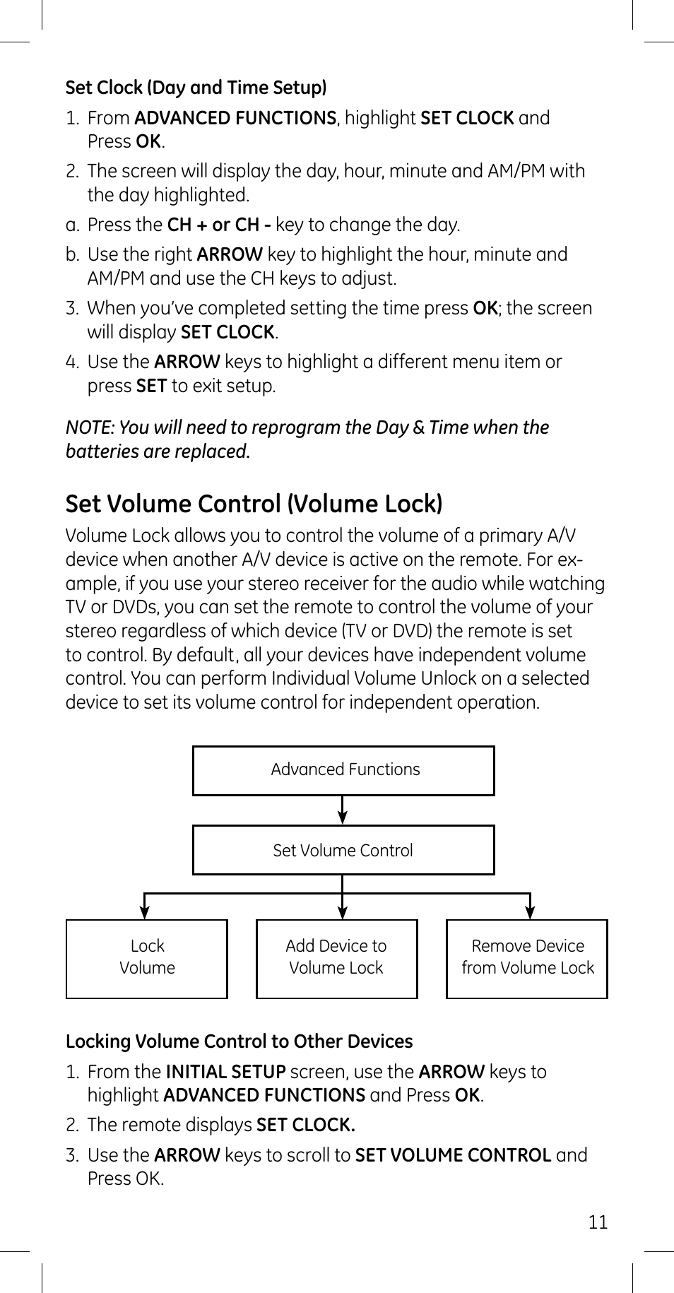 Set volume control (volume lock) | GE 45608 User Manual | Page 11 / 54