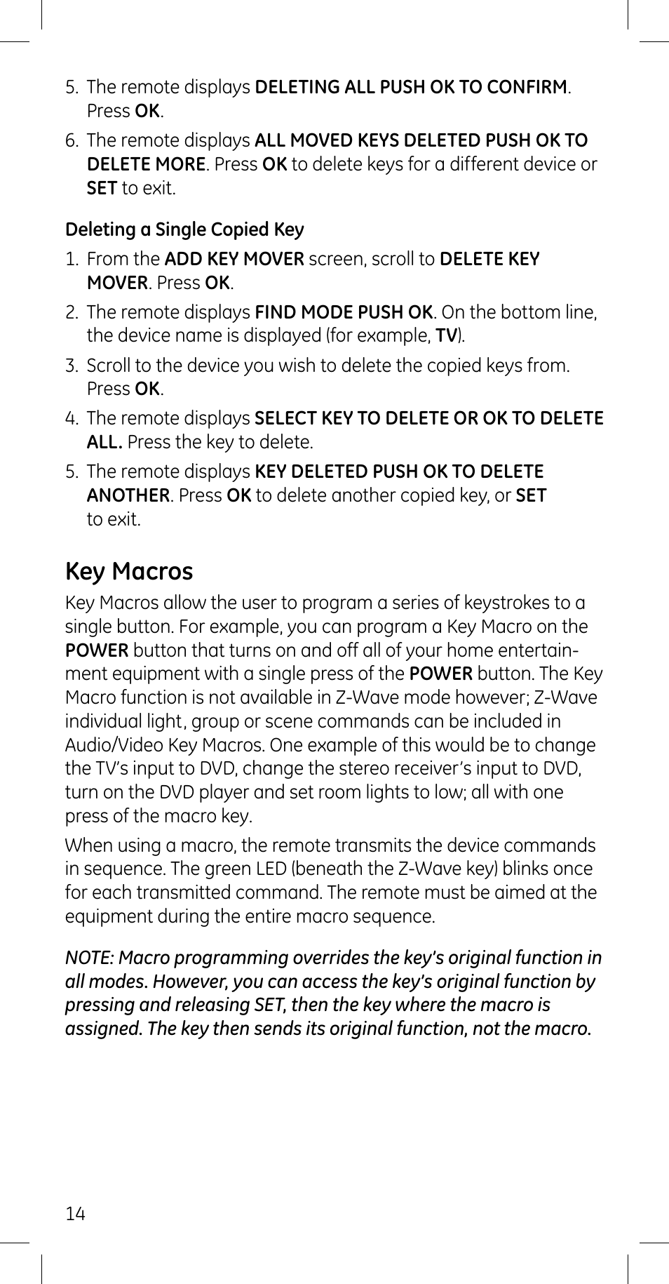 Key macros | GE 45608 User Manual | Page 14 / 54
