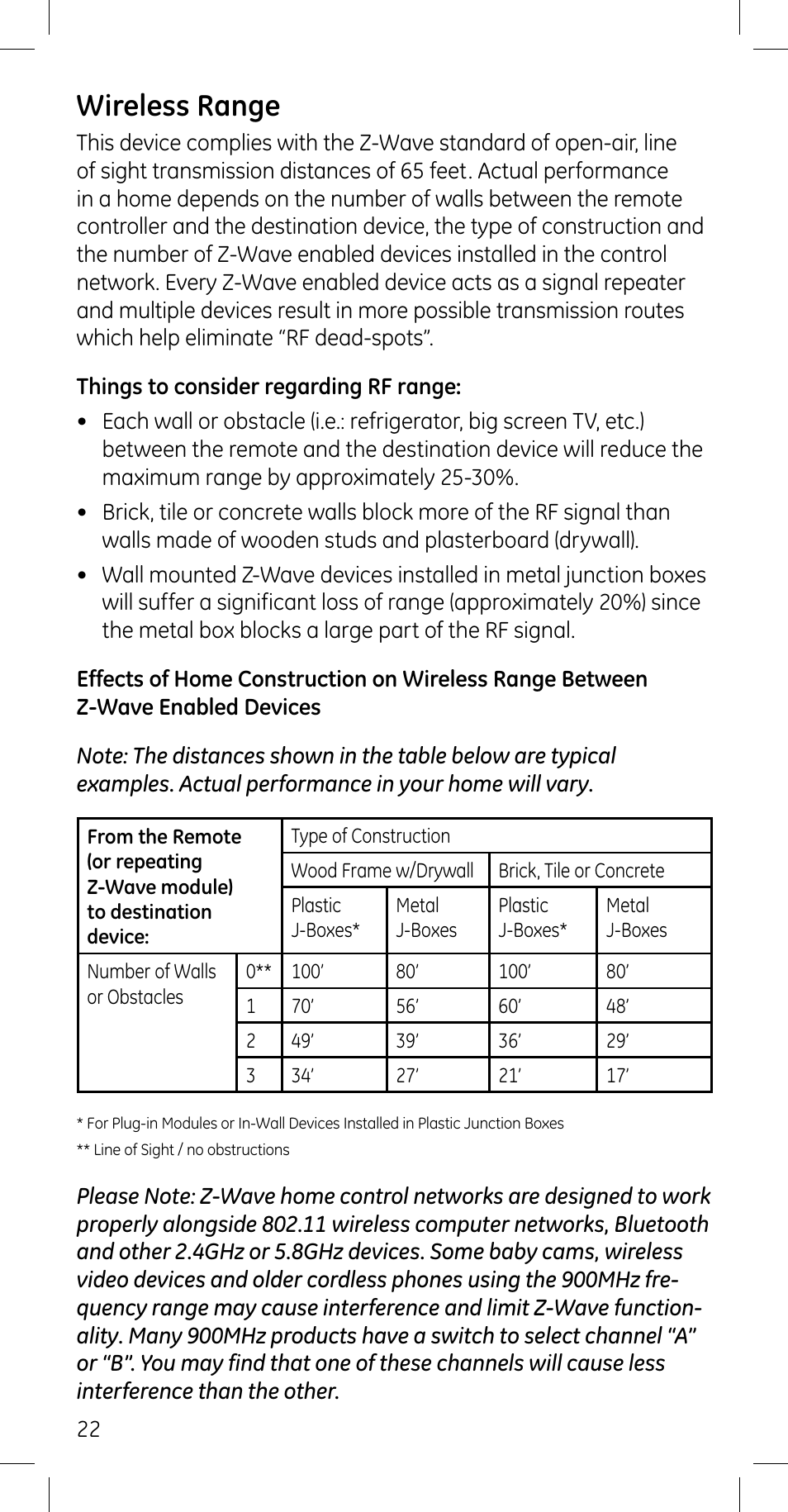 Wireless range | GE 45608 User Manual | Page 22 / 54