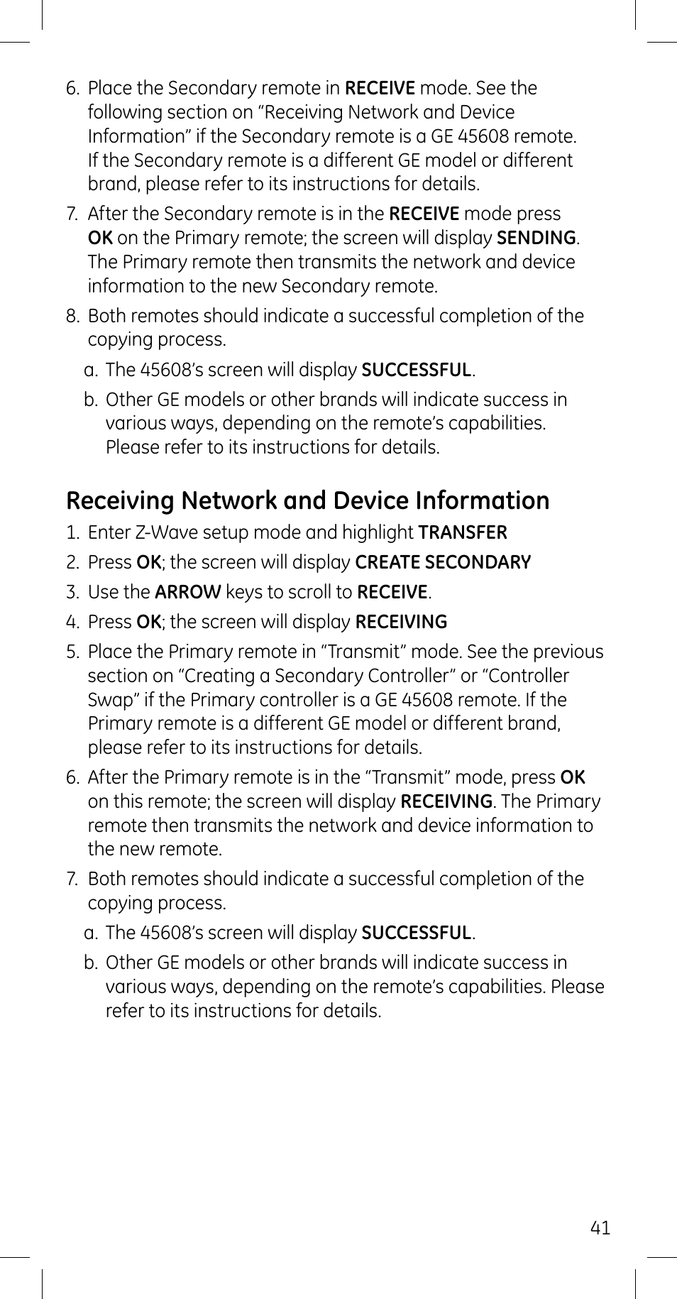 Receiving network and device information | GE 45608 User Manual | Page 41 / 54