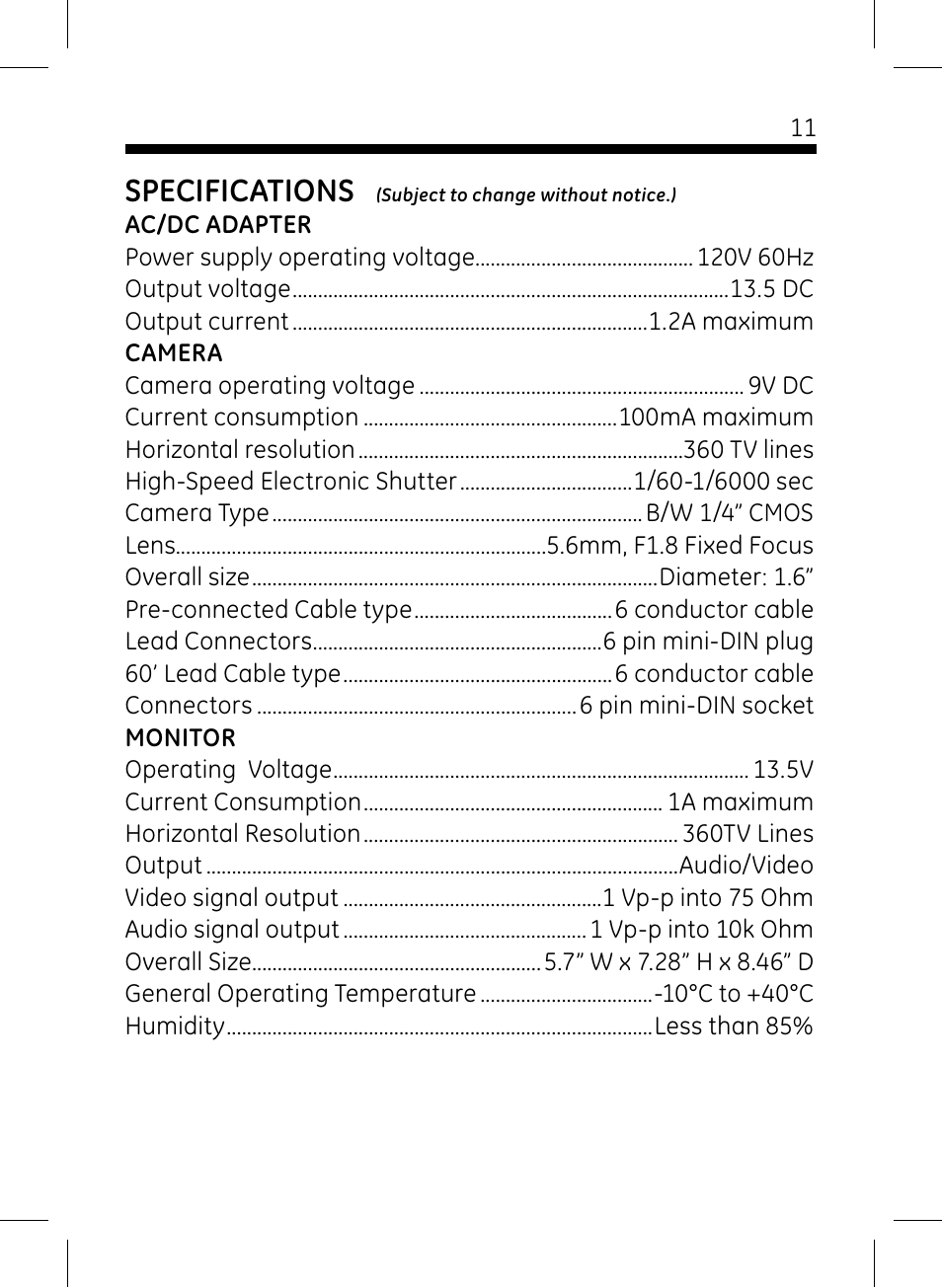 Specifications | GE 45232 User Manual | Page 11 / 13
