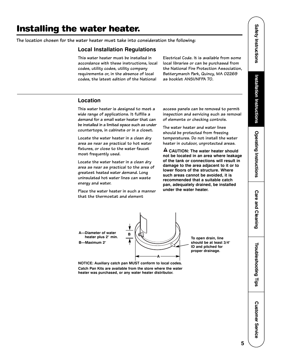 Installing the water heater | GE Series User Manual | Page 5 / 20