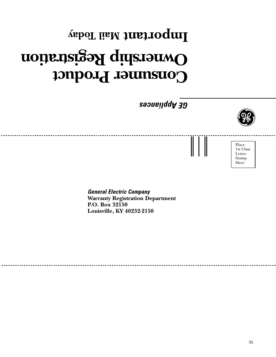 Consumer product ownership registration, Important | GE Gas Ranges User Manual | Page 35 / 36