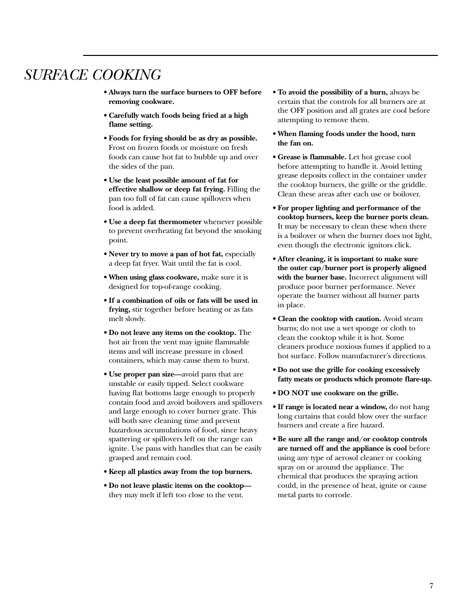 Surface cooking | GE Gas Ranges User Manual | Page 7 / 36