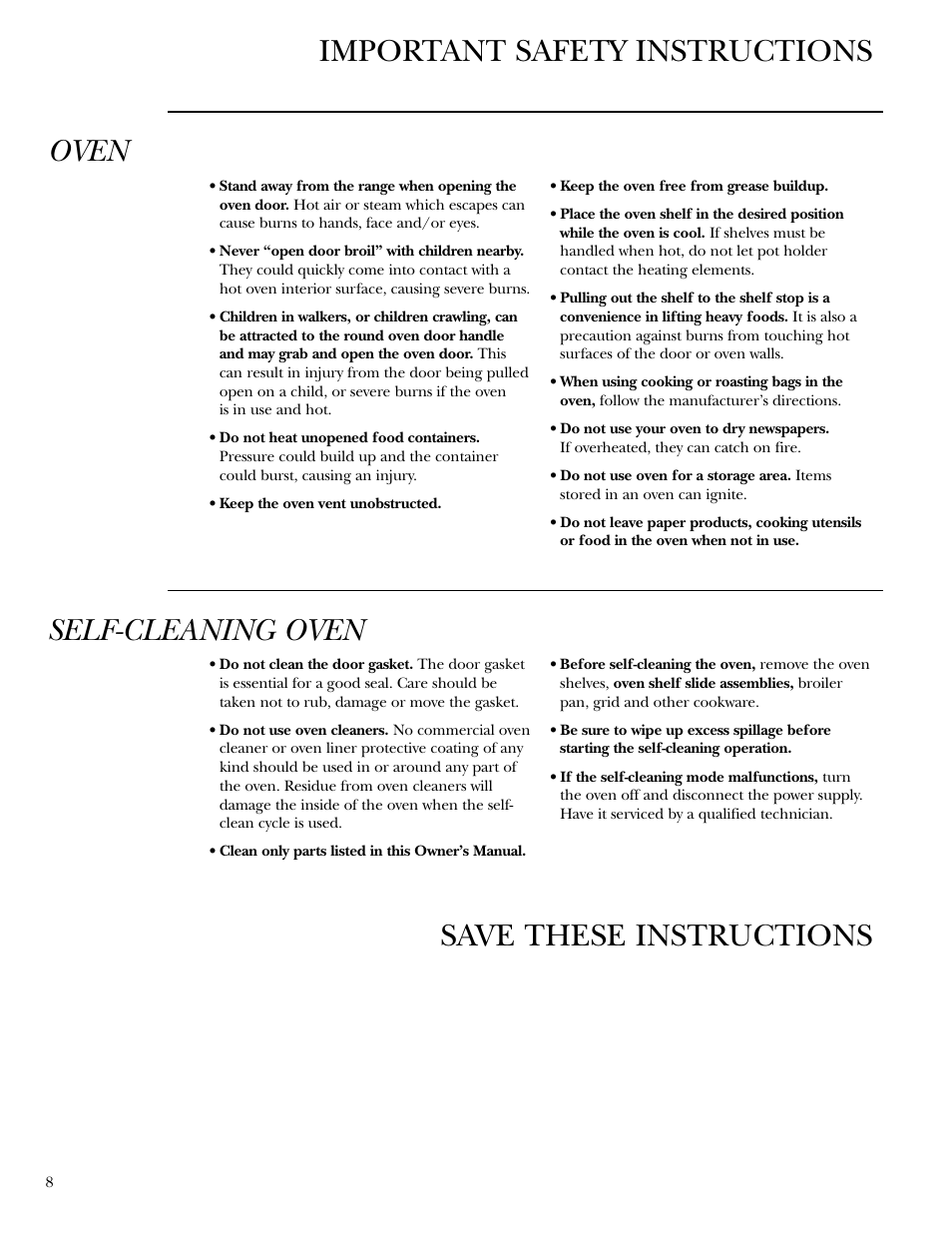 Oven, Self-cleaning oven | GE Gas Ranges User Manual | Page 8 / 36