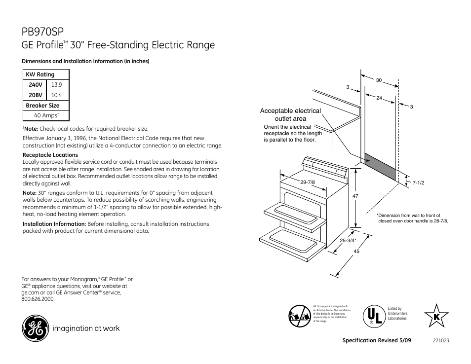 GE Profile PB970SP User Manual | 2 pages