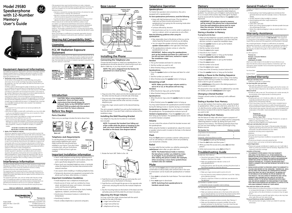 GE 00021397 User Manual | 2 pages