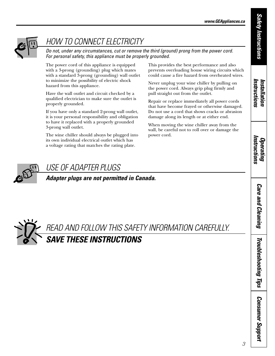 How to connect electricity | GE 3504502P327 User Manual | Page 3 / 14