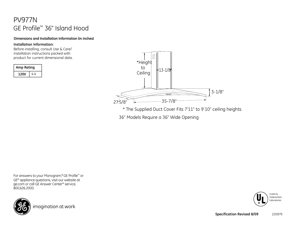 GE Profile PV977N User Manual | 2 pages