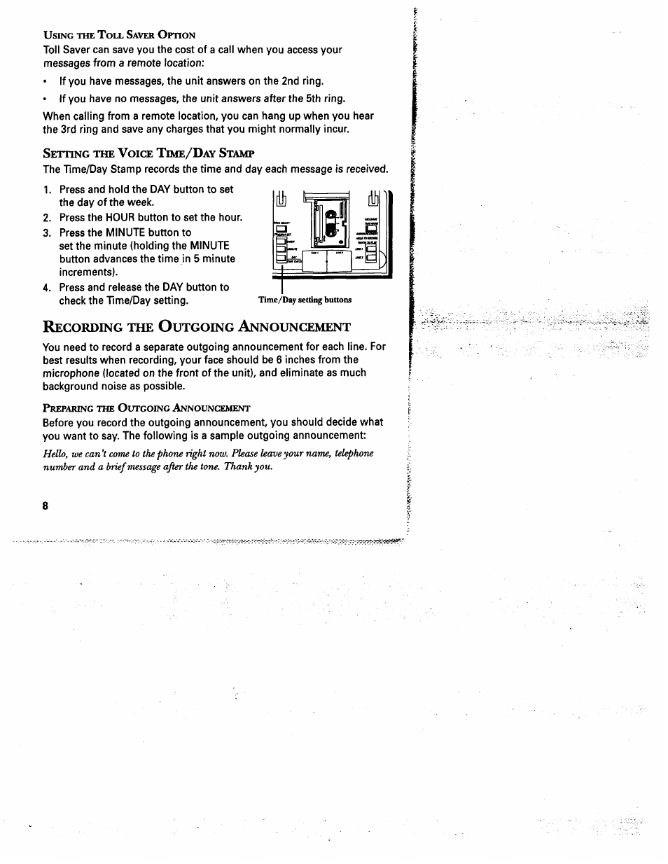 Recording the outgoing announcement, Ecording, Utgoing | Nnouncement | GE 2-9975 User Manual | Page 10 / 32