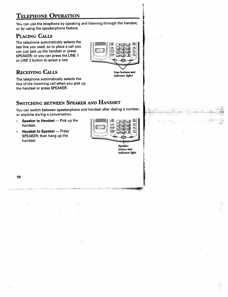 Receiving calls, Switching between speaker and handset, Elephone | Peration, Lacing, Alls, Eceiving, Witching, Between, Peaker | GE 2-9975 User Manual | Page 12 / 32