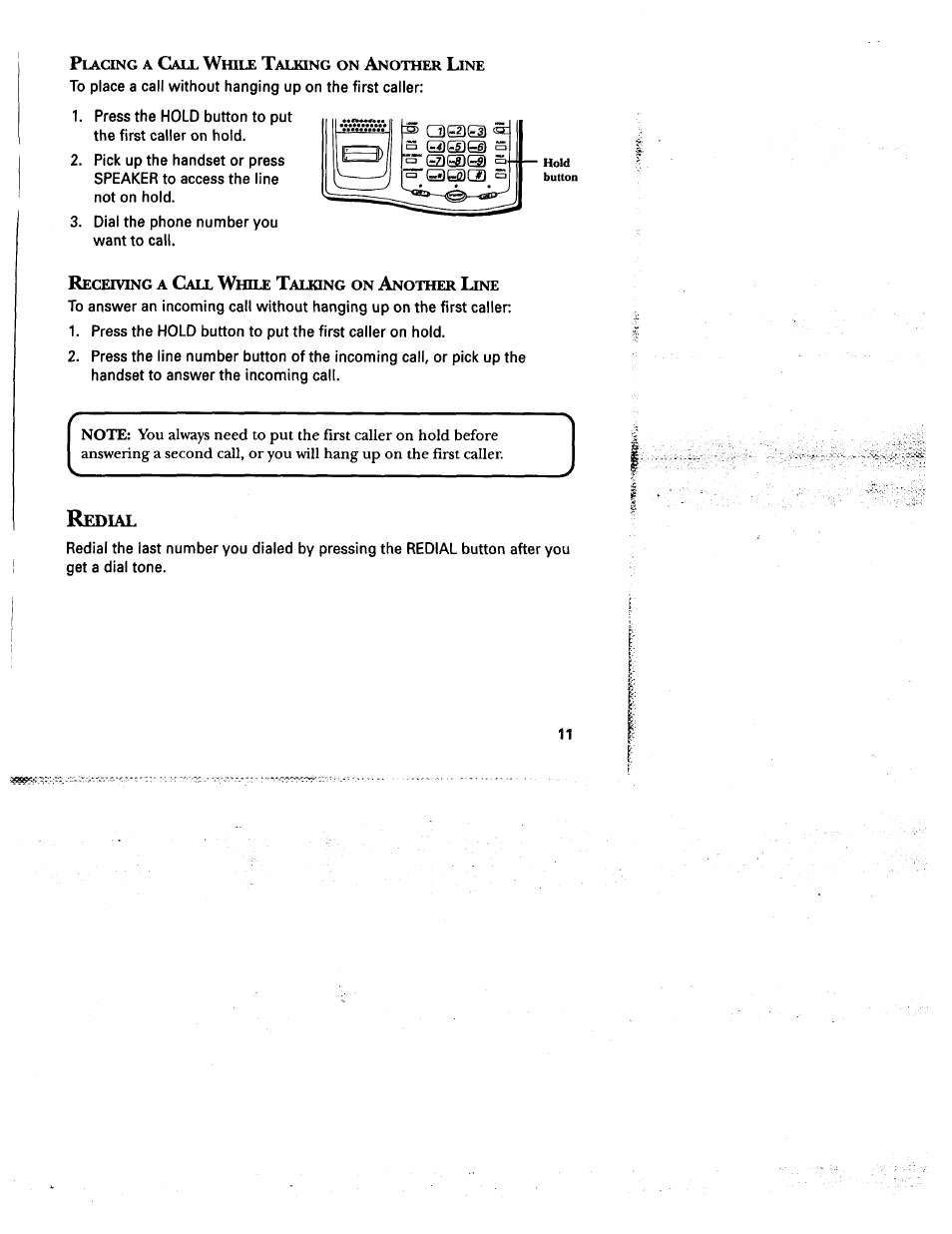 Redial, Edial, Piacing a c | Wmle t | GE 2-9975 User Manual | Page 13 / 32