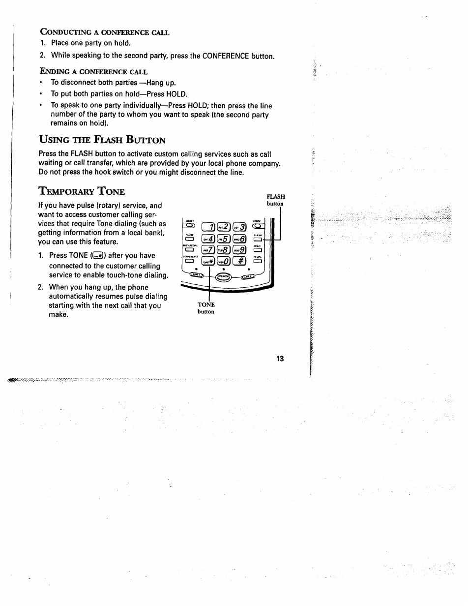 Using the flash button, Temporary tone, Sing | Lash, Utton, Emporary | GE 2-9975 User Manual | Page 15 / 32