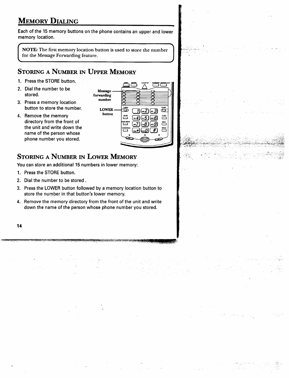 Storing a number in upper memory, Storing a number in lower memory, Toring | Umber, Emory, Iaung, Pper, Ower | GE 2-9975 User Manual | Page 16 / 32