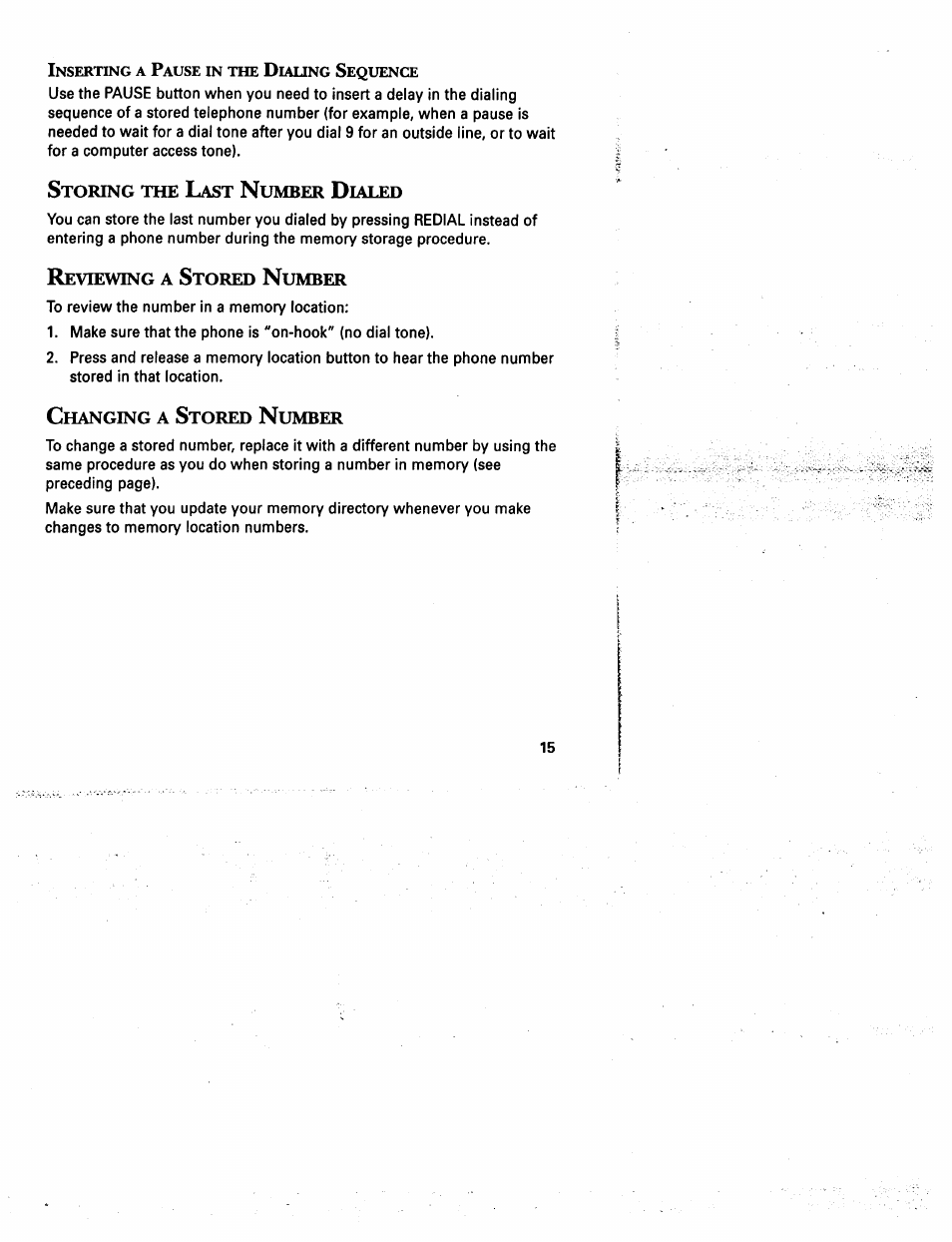 Storing the last number dialed, Reviewing a stored number, Changing a stored number | Ialing, Tored, Umber | GE 2-9975 User Manual | Page 17 / 32