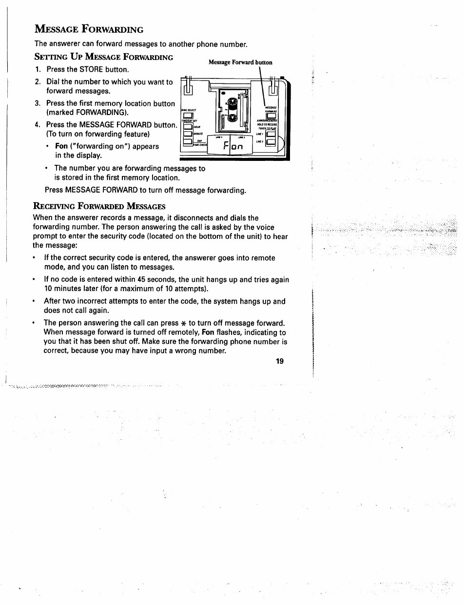 Message forwarding, Essage, Orwarding | GE 2-9975 User Manual | Page 21 / 32