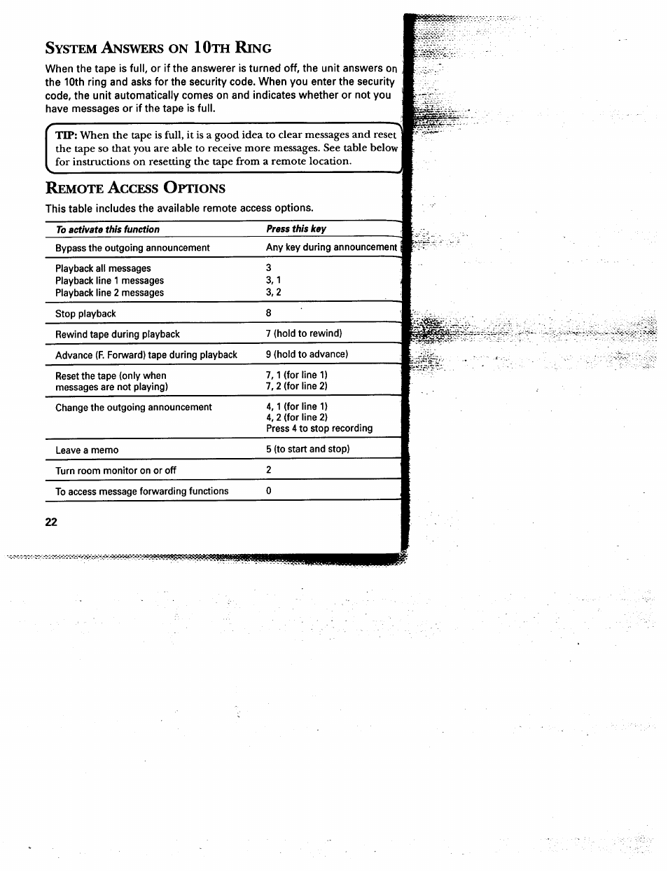 System answers on 10th ring, Ystem, Nswers | Emote, Ccess, Ptions | GE 2-9975 User Manual | Page 24 / 32